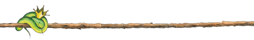 Ein stilisierte Schlange, die sich an einem Baumstamm kuschelt